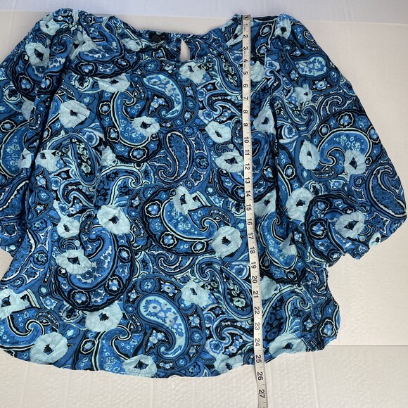 Talbots Blue Paisley Print Puff Sleeve Peasant Blouse Plus Size 2X Viscose - Picture 8 of 9